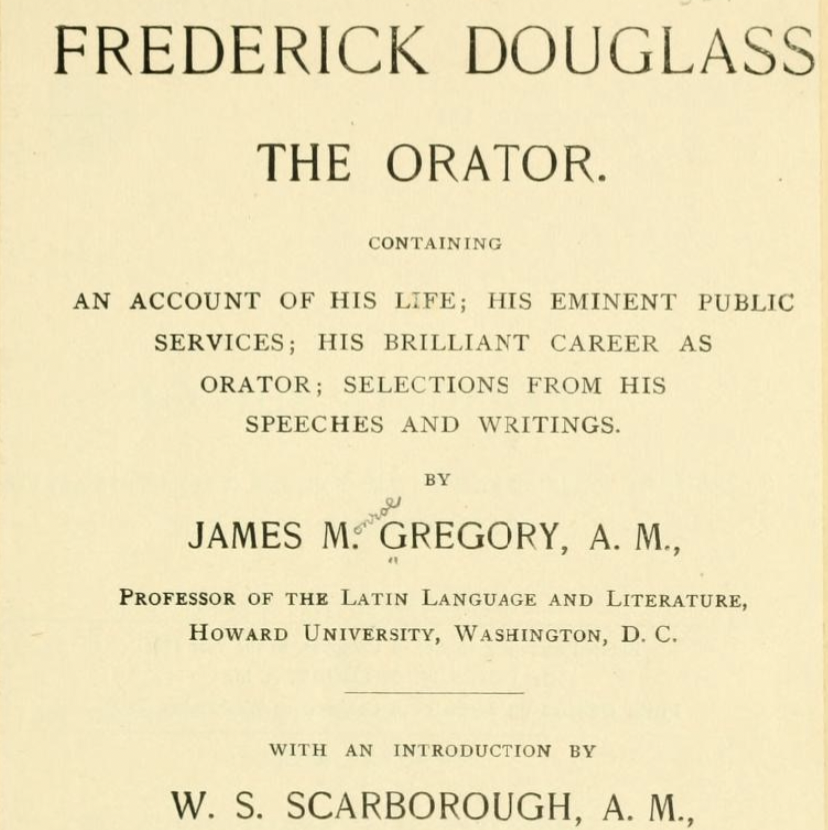 Copy of a book cover titled Frederick Douglass The Orator